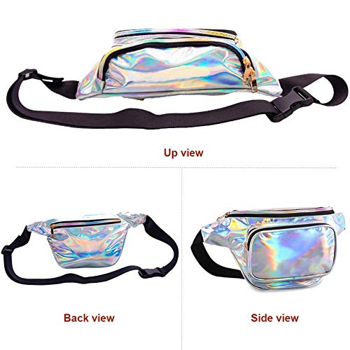 BETOY Riñonera Running Impermeable（Plata）Holograma Bolsa De Riñonera Cinturón Bolsa Cintura Paquete Deporte Deportiva Festival de Neón Glitter Brillante para Correr Fitness Senderismo Viajes Deportes