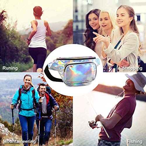 BETOY Riñonera Running Impermeable（Plata）Holograma Bolsa De Riñonera Cinturón Bolsa Cintura Paquete Deporte Deportiva Festival de Neón Glitter Brillante para Correr Fitness Senderismo Viajes Deportes
