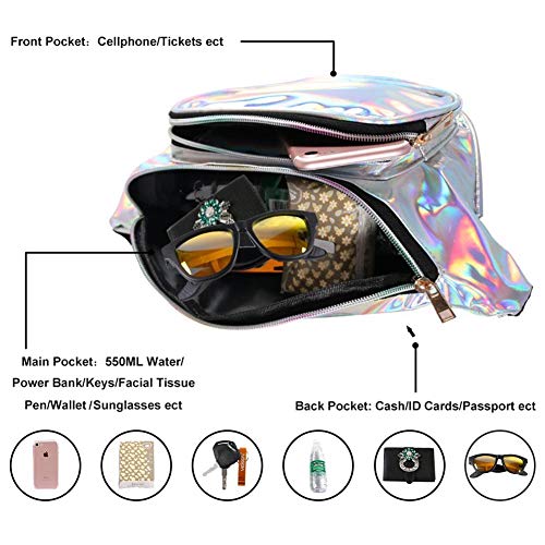 BETOY Riñonera Running Impermeable（Plata）Holograma Bolsa De Riñonera Cinturón Bolsa Cintura Paquete Deporte Deportiva Festival de Neón Glitter Brillante para Correr Fitness Senderismo Viajes Deportes