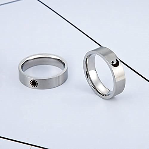 Beydodo Anillo Luna Estrella Sol Anillo Mujer Hombre Anillo Plata Anillo Acero Inoxidable Anillo Plata Mujer Anillo Talla 12