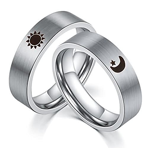 Beydodo Anillo Luna Estrella Sol Anillo Mujer Hombre Anillo Plata Anillo Acero Inoxidable Anillo Plata Mujer Anillo Talla 12