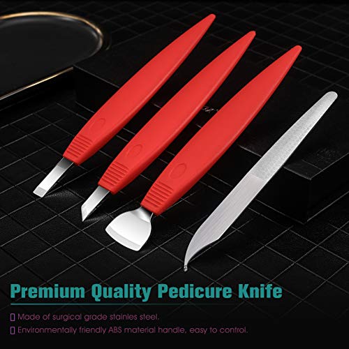 BEZOX Cortacallos de Acero Inoxidable - Rascador de Callos profesional/Cuchillo de pedicura de manicura para cuidados de pedicura Pedicure de callos de maíz Removedor de Durezas (Rojo)