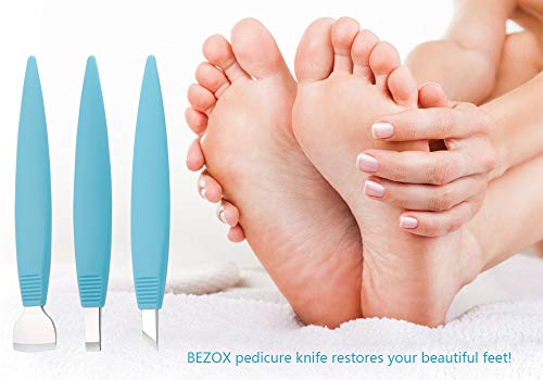 BEZOX Cortacallos de Acero Inoxidable - Rascador de Callos profesional/Cuchillo de pedicura de manicura para cuidados de pedicura Pedicure de callos de maíz Removedor de Durezas (Azul)