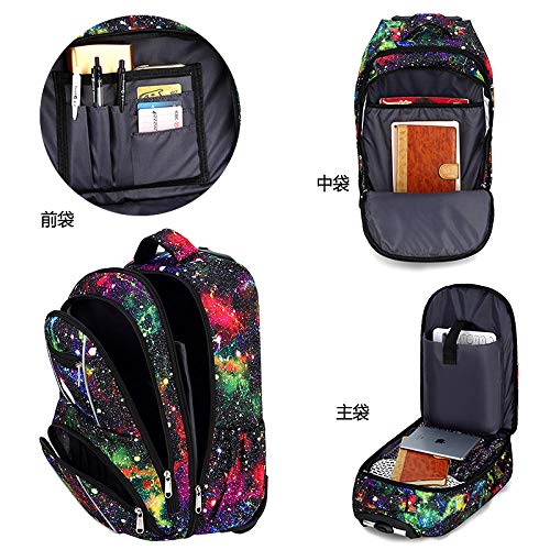 B/H Carro de Mano con Ruedas extraíble,Mute Bolso de Escuela Redondo de Aluminio con Ruedas para Hombres y Mujeres, Bolso de Viaje Ligero, Starry Sky 2