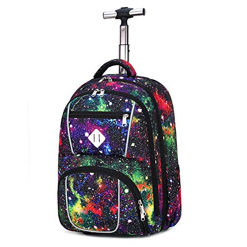 B/H Carro de Mano con Ruedas extraíble,Mute Bolso de Escuela Redondo de Aluminio con Ruedas para Hombres y Mujeres, Bolso de Viaje Ligero, Starry Sky 2