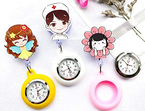 B/H Reloj MéDico por,Telescopio de Silicona de Dibujos Animados Enfermera Reloj Colgante Mesa de Doctor Mesa de Estudiante-Crema-Blanco