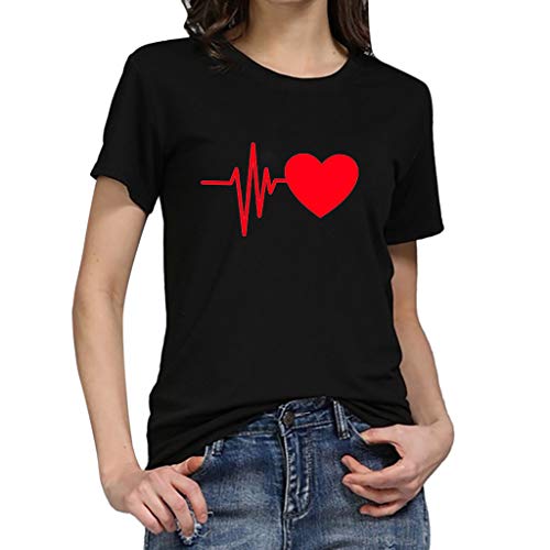 BHYDRY Camiseta Suelta de Manga Corta con Estampado de Corazones para Mujer