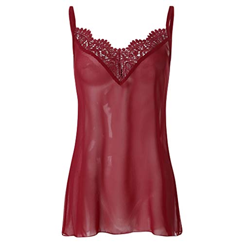 BHYDRY Chaleco de Encaje sin Mangas de Camisola de Mujer Camisas sin Mangas con Cuello en v Casuales Blusa