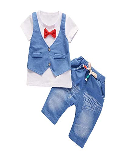 BHYDRY NiñIto Niños Bebé Chico Conjuntos Manga Corta Camiseta + Pantalones Caballero Ropa Trajes(Blanco,80)