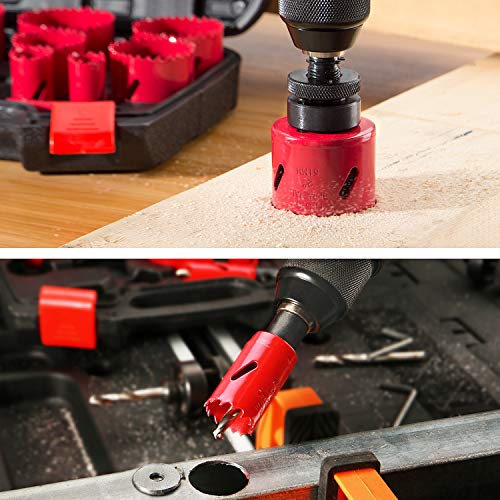 Bi-Metal Coronas Perforadoras 17pcs, HYCHIKA Sierras Perforadoras 11 Discos: 19mm-68mm Coronas Taladros Ideal para Metal Aluminio Madera PVC y Plástico Adecuado Para Taladro Percutor o Impacto Etc.