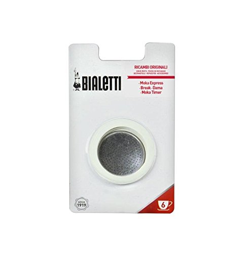 Bialetti Set Ricambi 3 Guarnizioni con 1 Filtro per Moka, 6 Tazze, Alluminio, Bianco