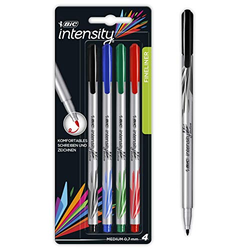 BIC Intensity - Rotulador de punta fina (mediano, 4 unidades), colores brillantes