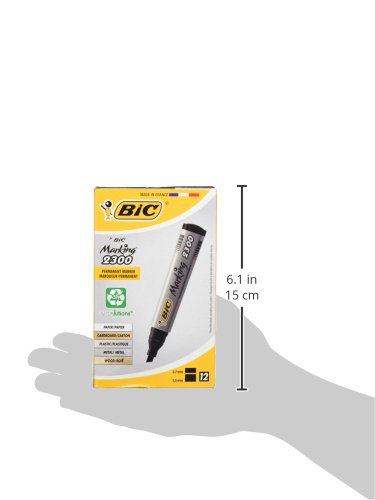 BIC Marking 2300 ECOlutions - Caja de 12 unidades, marcadores permanentes punta media biselada, color negro