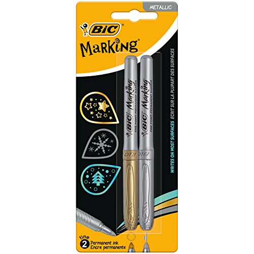 BIC Marking marcadores permanentes punta media Cónica – Oro y Plata, Blíster de 2 unidades
