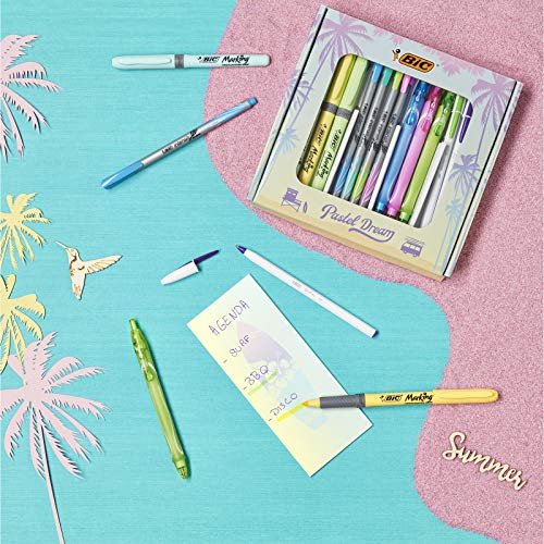 BIC Pastel Dream Kit con Bolígrafos, Rotuladores, Marcadores Pastel y Cuaderno - 16 unidades