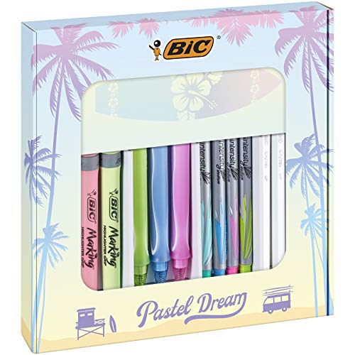 BIC Pastel Dream Kit con Bolígrafos, Rotuladores, Marcadores Pastel y Cuaderno - 16 unidades