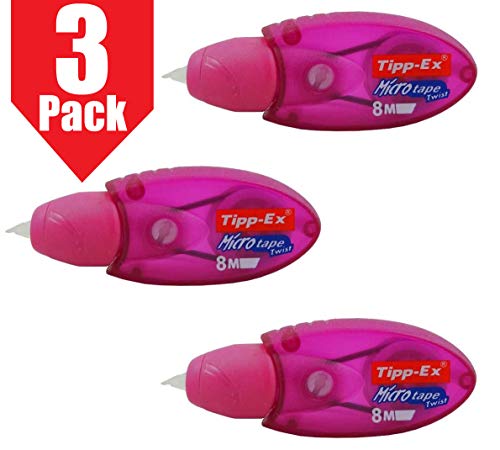 BIC Tipp-Ex Micro Tape Twist - Cinta correctora para reescritura instantánea, color rosa, 3 unidades