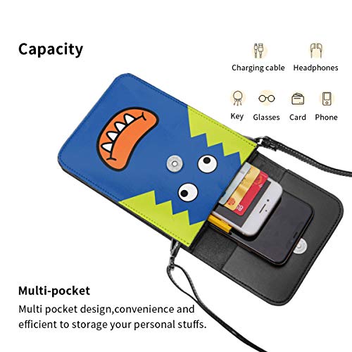 Bidetu Sonriendo Monster Face Fun PU Cuero Bloqueo Crossbody Bolso para teléfono celular para mujer Monedero Monedero