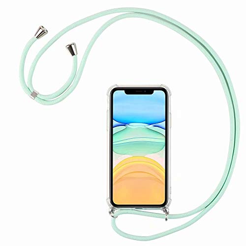 Bigcousin Funda con Cuerda Compatible con Samsung Galaxy J4 Plus/J6 Plus,Ultrafina Suave Transparente TPU con Ajustable Collar Cadena Cordón,Menta Verde