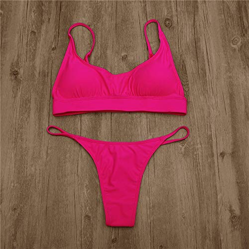 Bikini Vacation New Summer Women Solid Bikini Set Push-Up   Bra Traje De Baño Traje De Baño Triángulo Bañador Traje De Baño Biquini L Rosered