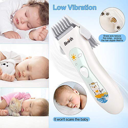 bimirth electrónico Baby Cortapelos, tranquila sin cordón Cortapelos Kit para niños, USB recargables Cortapelos con Safe Ceramic Blade, resistente al agua, 3 Protección peine