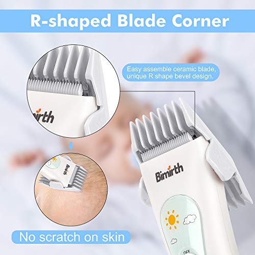 bimirth electrónico Baby Cortapelos, tranquila sin cordón Cortapelos Kit para niños, USB recargables Cortapelos con Safe Ceramic Blade, resistente al agua, 3 Protección peine