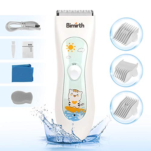 bimirth electrónico Baby Cortapelos, tranquila sin cordón Cortapelos Kit para niños, USB recargables Cortapelos con Safe Ceramic Blade, resistente al agua, 3 Protección peine