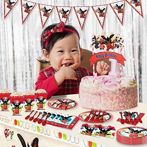 Bing Bunny Birthday Party Supplies for Kids, Party Decorations Included Balloons, Pennants,Cake Topper, Invitation Cards, Tablecloth,Tableware, Napkins, Gift Bags, Blowouts (200pcs)