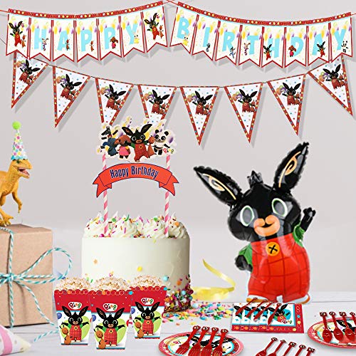 Bing Bunny Birthday Party Supplies for Kids, Party Decorations Included Balloons, Pennants,Cake Topper, Invitation Cards, Tablecloth,Tableware, Napkins, Gift Bags, Blowouts (200pcs)