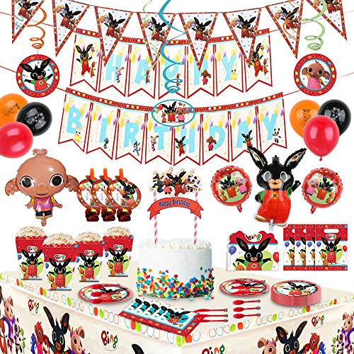 Bing Bunny Birthday Party Supplies for Kids, Party Decorations Included Balloons, Pennants,Cake Topper, Invitation Cards, Tablecloth,Tableware, Napkins, Gift Bags, Blowouts (200pcs)