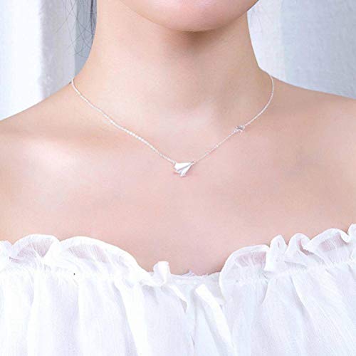 BinLZ el Avión de Papel para Niños Sueño Estrella de Cinco Puntas S925 Collar de Plata Esterlina Cadena de Clavícula Regalo de Cumpleaños Cadena de Plata Femenina, Silver