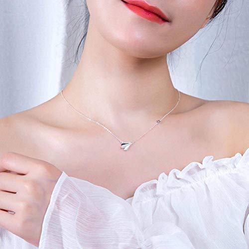 BinLZ el Avión de Papel para Niños Sueño Estrella de Cinco Puntas S925 Collar de Plata Esterlina Cadena de Clavícula Regalo de Cumpleaños Cadena de Plata Femenina, Silver