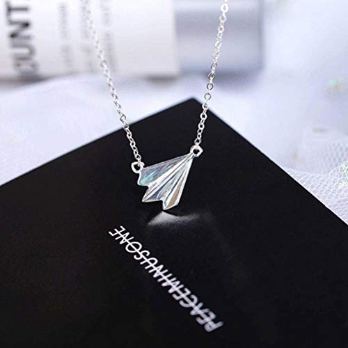 BinLZ el Avión de Papel para Niños Sueño Estrella de Cinco Puntas S925 Collar de Plata Esterlina Cadena de Clavícula Regalo de Cumpleaños Cadena de Plata Femenina, Silver