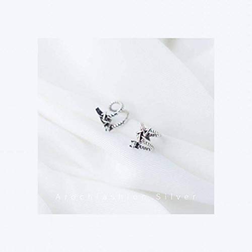 BinLZ S925 Clip de Trémella para Mujer Hilo Plateado Retro Tailandés de Doble Cara Estrella de Cinco Puntas Clip para Oreja sin Oreja Perforada Oreja Joyería, Plata 925 d