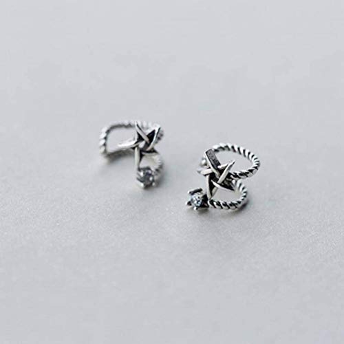 BinLZ S925 Clip de Trémella para Mujer Hilo Plateado Retro Tailandés de Doble Cara Estrella de Cinco Puntas Clip para Oreja sin Oreja Perforada Oreja Joyería, Plata 925 d