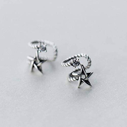 BinLZ S925 Clip de Trémella para Mujer Hilo Plateado Retro Tailandés de Doble Cara Estrella de Cinco Puntas Clip para Oreja sin Oreja Perforada Oreja Joyería, Plata 925 d