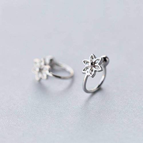 BinLZ S925 Clip de Tremella para Mujer Sen Dulce Diamante Flor Clip de Oreja sin Aretes Perforados Pendientes Joyería, S925 Clip de Oreja de Plata