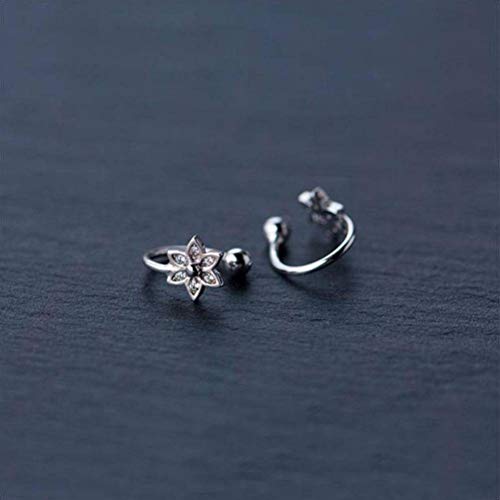 BinLZ S925 Clip de Tremella para Mujer Sen Dulce Diamante Flor Clip de Oreja sin Aretes Perforados Pendientes Joyería, S925 Clip de Oreja de Plata