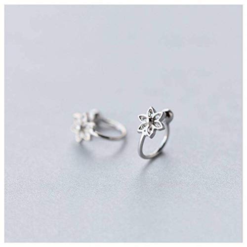 BinLZ S925 Clip de Tremella para Mujer Sen Dulce Diamante Flor Clip de Oreja sin Aretes Perforados Pendientes Joyería, S925 Clip de Oreja de Plata