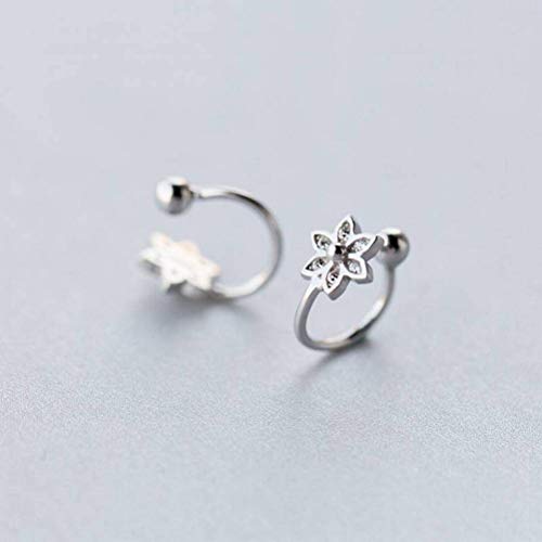 BinLZ S925 Clip de Tremella para Mujer Sen Dulce Diamante Flor Clip de Oreja sin Aretes Perforados Pendientes Joyería, S925 Clip de Oreja de Plata