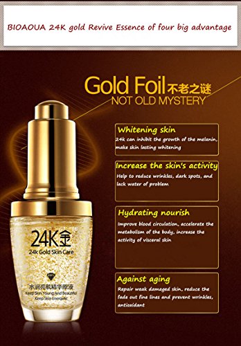 BIOAQUA - 24K Gold Essence - Mascarilla hidratante de ácido hialurónico y colágeno, oro de 24 quilates
