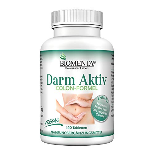 BIOMENTA Colón Intestinal Activo | Producto especial de semillas de pulgas cáscaras semillas de hinojo inulina opc extracto de semilla de uva extracto de rosa mosqueta curcuma | 140 Pastillas