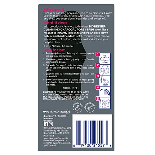 Biore Limpieza profunda de poros tiras 6 tiras de carbón Nariz Limpia y Destapa
