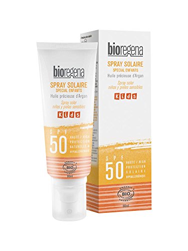 BIOREGENA - Crema solar BIO, factor de protección 50, pieles claras, sensibles, niños mayores de 3 años, spray 90 ml.