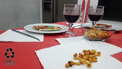 bissu - Mantel DE Papel Damascado Desechable Antimanchas para Mesas de Comedor y Cocina Rectangulares de Colores | Rollo de 25 x 1.18 Metros. Biodegradable (Color Rojo)