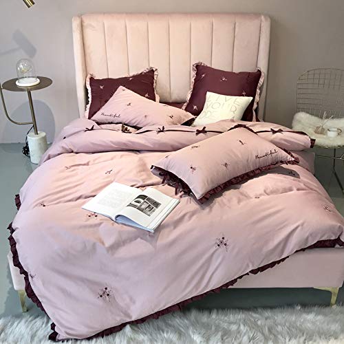 BJGCWY Juego De Cuatro Piezas De Algodón Estilo Margarita Estilo Princesa De 60 Arcos Coreanos De Algodón De Fibra Larga con Volantes Y Ropa De Cama De 1,8 M