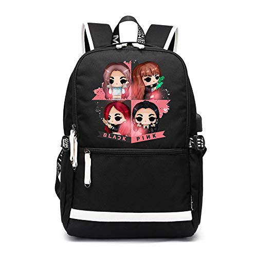 Blackpink Mochila Casual High School New Marea Marca Mochila Versión Coreana De La Mochila Deportiva Simple Bolsa De Estudiante Universitario Unisex (Color : Black04, Size : 37 X 16 X 43cm)