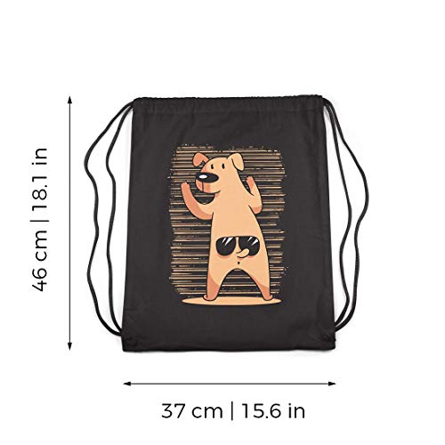 BLAK TEE Funny Dog with Sunglasses Organic Cotton Drawstring Gym Bag Black