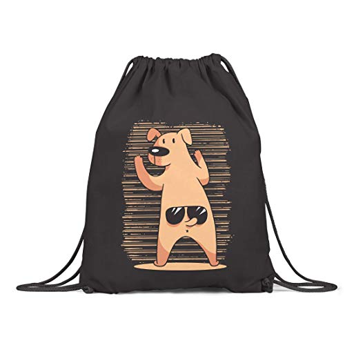 BLAK TEE Funny Dog with Sunglasses Organic Cotton Drawstring Gym Bag Black