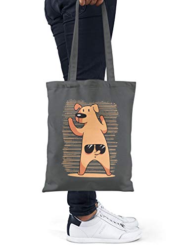 BLAK TEE Funny Dog with Sunglasses Organic Cotton Reusable Shopping Bag Natural